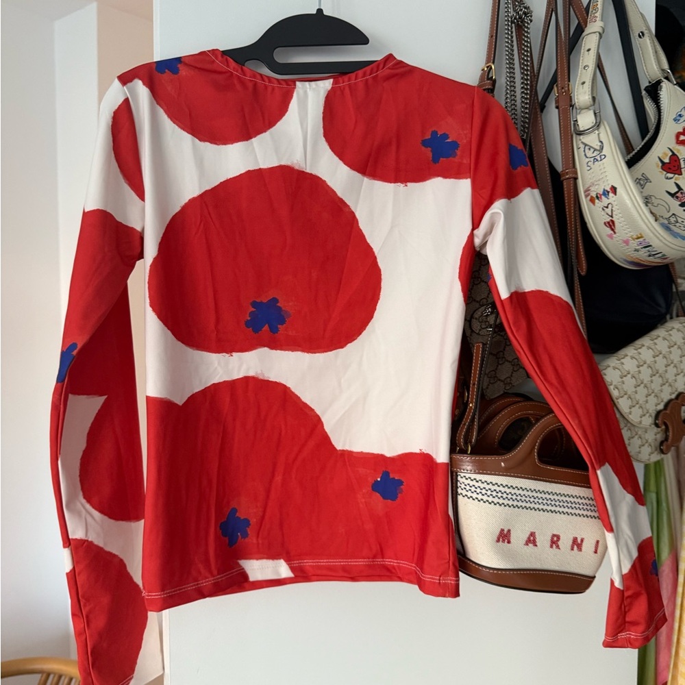 Sixxta Red and White Long Sleeve Top with Blue Details - Picture 5 of 5